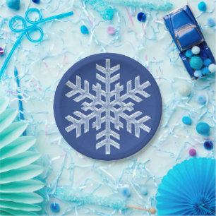 Icy Blue Frozen Snowflake Frosty Winter Christmas Paper Plate
