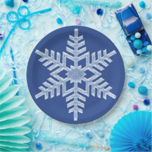 Icy Blue Frozen Snowflake Frosty Winter Christmas Paper Plate