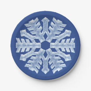 Icy Blue Frozen Snowflake Frosty Winter Christmas Paper Plate