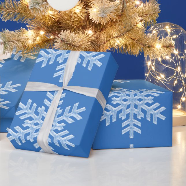 Icy Blue Frozen Snowflakes Frosty Winter Christmas Wrapping Paper (Holidays)