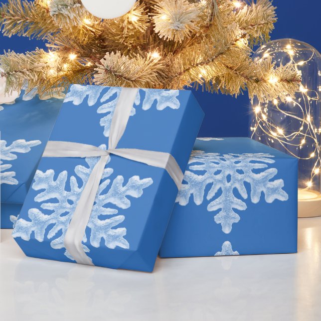 Icy Blue Frozen Winter Frosty Snowflakes Christmas Wrapping Paper (Holidays)