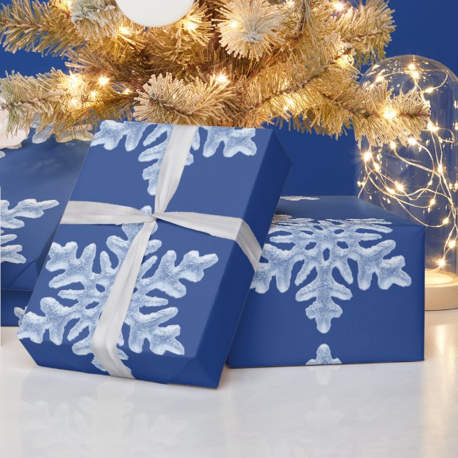 Icy Blue Frozen Winter Frosty Snowflakes Christmas Wrapping Paper (Holidays)