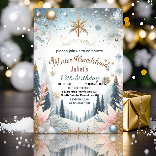 icy blue girl snow Winter Onederland 13th birthday Invitation (Creator Uploaded)