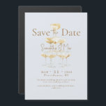 Icy Blue Magnetic Champagne Wedding Save the Date Invitation<br><div class="desc">Magnetic Icy Blue and gold champagne tower wedding save the date.</div>