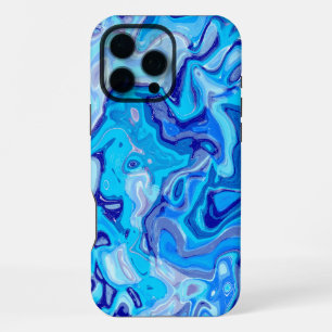 Icy Blue Marble Texture Liquid Metal Abstract iPhone 16 Pro Max Case