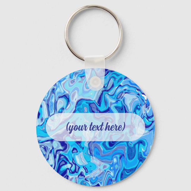 Icy Blue Marble Texture Liquid Metal Abstract Key Ring (Front)