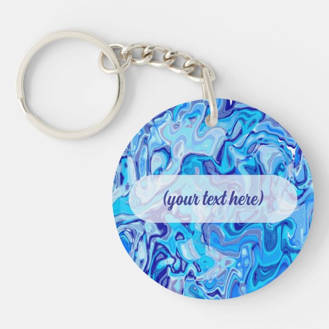 Icy Blue Marble Texture Liquid Metal Abstract Key Ring (Front)