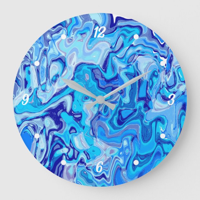 Icy Blue Marble Texture Liquid Metal Abstract Large Clock (Front)