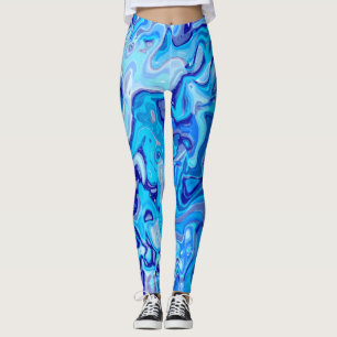 Icy Blue Marble Texture Liquid Metal Abstract Leggings