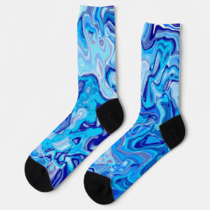Icy Blue Marble Texture Liquid Metal Abstract Socks