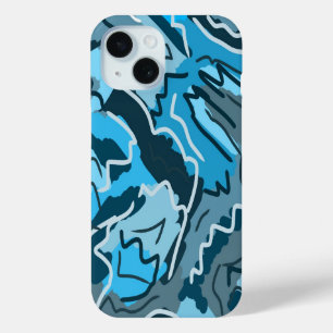 Icy Blue Marbled Abstract iPhone 15 Case