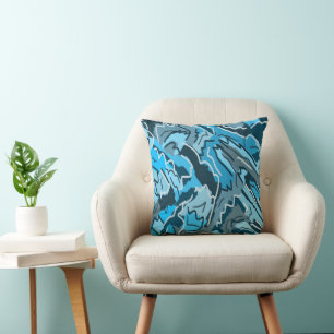 Icy Blue Marbled Abstract Cushion
