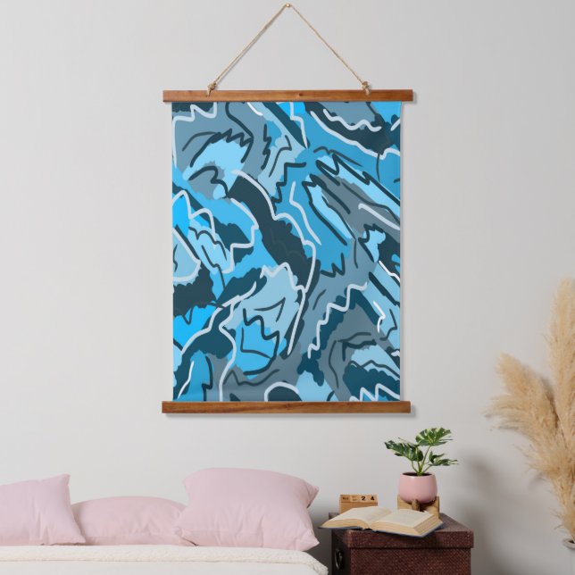 Icy Blue Marbled Abstract  Hanging Tapestry (Bedroom)
