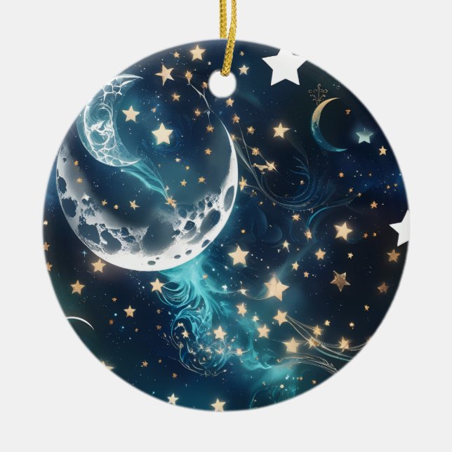 Icy Blue Moon Phases Ceramic Ornament (Front)