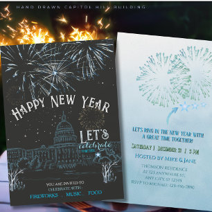 Icy Blue New Year's Party with Fireworks Capital Invitation