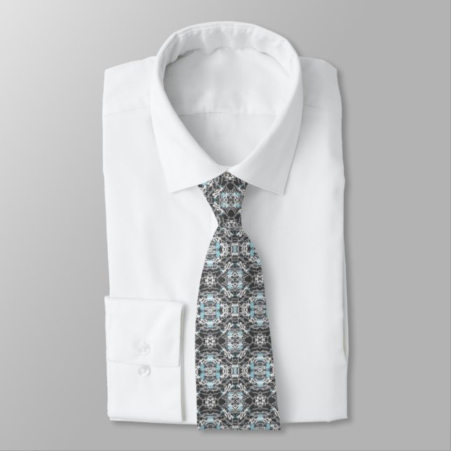 Icy Blue on Grey Patterned Tie (Tied)