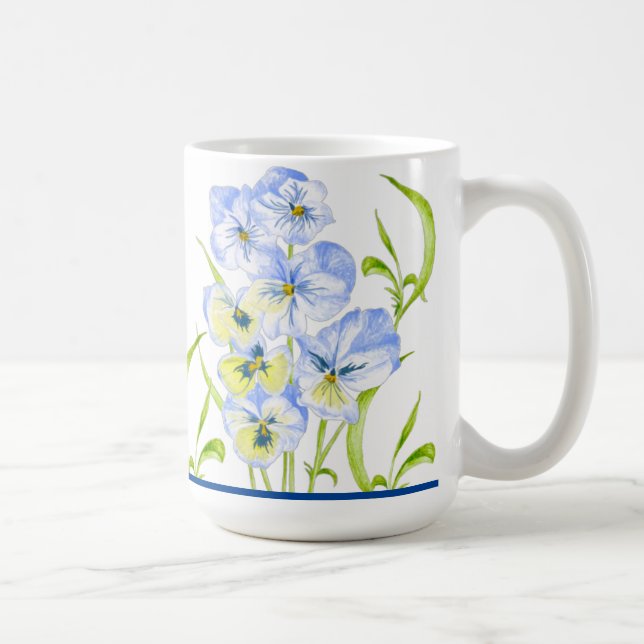 Icy Blue Pansies on a Classic Mug (15 oz.) (Right)