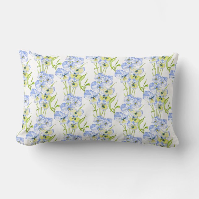 Icy Blue Pansies on a Lumbar Pillow (Front)