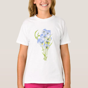 Icy Blue Pansies on a T-Shirt