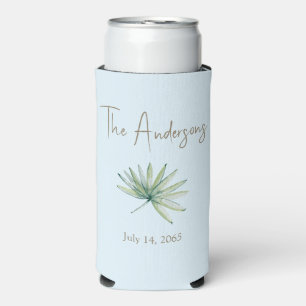 Icy Blue Personalised Tropical Wedding Favour Seltzer Can Cooler