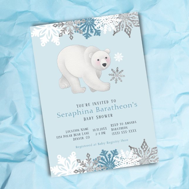 Icy Blue Polar Bear Baby Shower Invitation (Creator Uploaded)