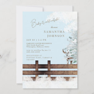 Icy Blue Rustic Woodland Baby it's Cold Outside Invitation
