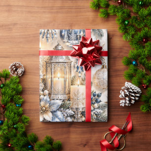 Icy Blue Sapphire Candlelight Christmas Wrapping Paper