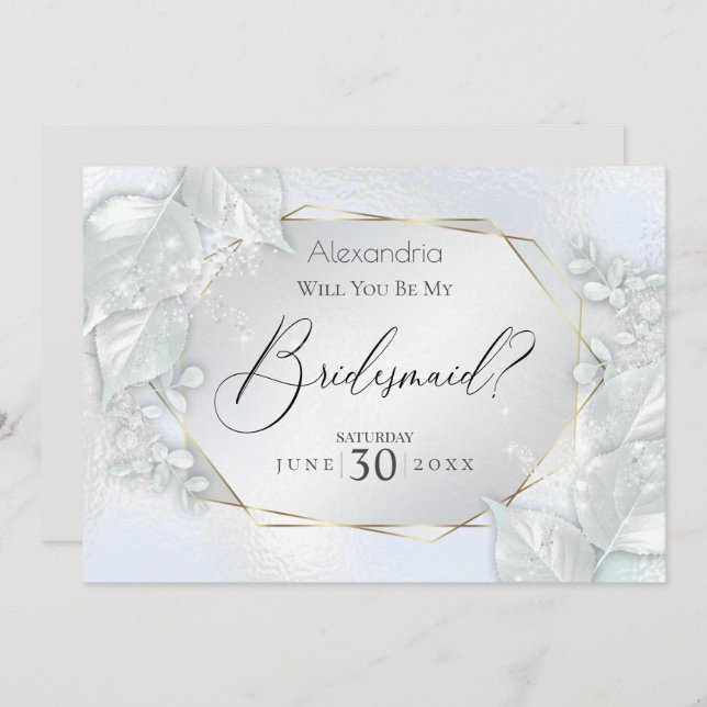 Icy Blue Shimmery Will You Be My Bridesmaid Invitation (Front/Back)