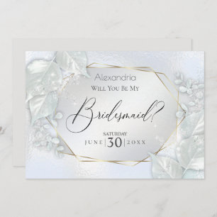 Icy Blue Shimmery Will You Be My Bridesmaid Invitation
