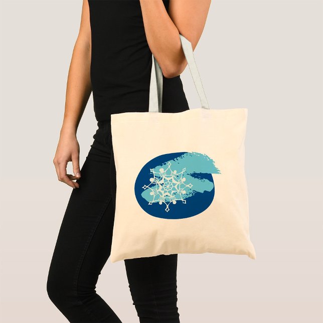 Icy Blue Snowflake Abstract Winter Circle Tote Bag (Creator Uploaded)