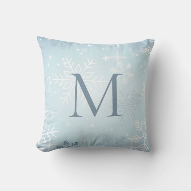 Icy Blue Snowflake Signature Cushion (Front)