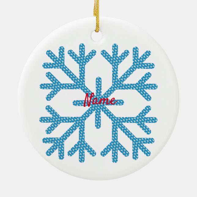 Icy Blue Snowflake Thunder_Cove Ceramic Ornament (Back)