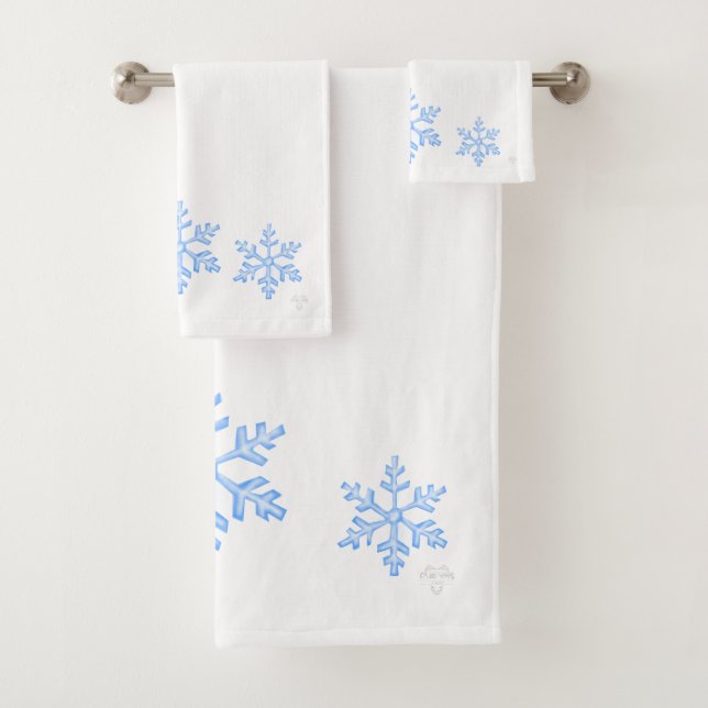 Icy Blue Snowflake Trio Elegany Winter Airbrush  Bath Towel Set (Insitu)