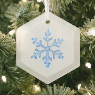 Icy Blue Snowflake - Winter Hexagon Glass Tree Decoration