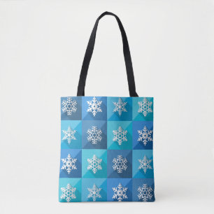 Icy Blue Snowflake Xmas Shoulder Tote Bag