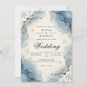 Icy Blue Snowflakes Winter Wedding Invitation
