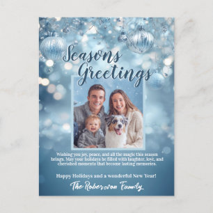 Icy Blue Snowy Sparkle Family Photo Holiday Card
