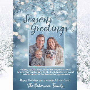 Icy Blue Snowy Sparkle Family Photo Holiday Card