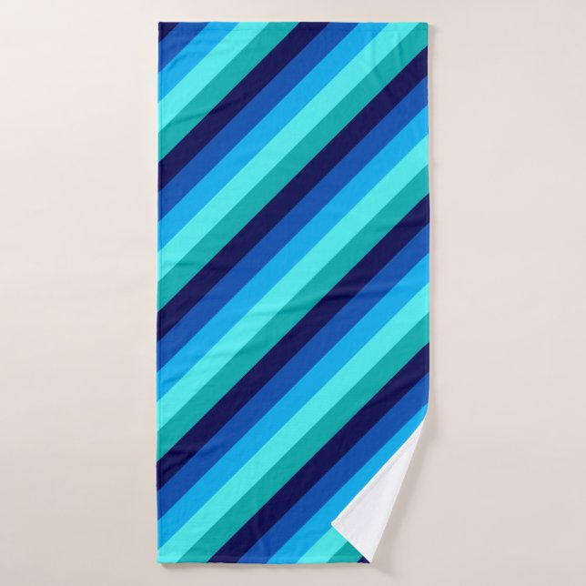 Icy Blue Teal Stripes Bath Towel (Bath Towel)