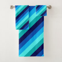 Icy Blue Teal Stripes Bath Towel Set