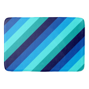 Icy Blue Teal Stripes Large Bath Mat