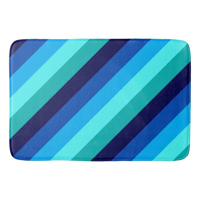 Icy Blue Teal Stripes Large Bath Mat (Front)