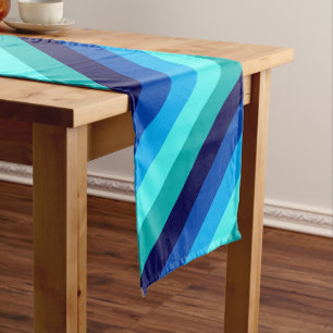 Icy Blue Teal Stripes Medium Table Runner
