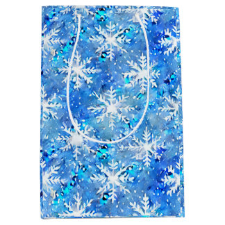 Icy Blue & Turquoise Winter Snowflake Medium Gift Bag