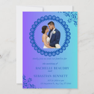 Icy Blue Watercolor Floral Wedding Invitation