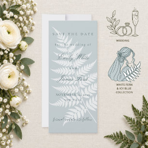 Icy Blue White Fern 4x9.25 Elegant Nature Inspired Save The Date