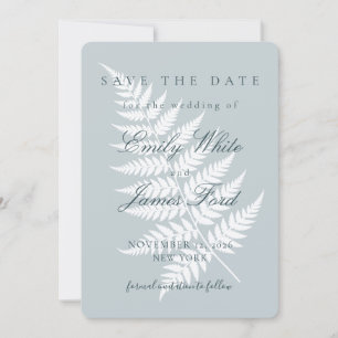 Icy Blue White Fern 5x7 Rounded Fern Save the Date Invitation