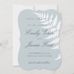 Icy Blue White Fern 5x7 Simply Elegant Save The Date
