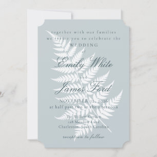 Icy Blue White Fern 5x7 Ticket Wedding Invitation