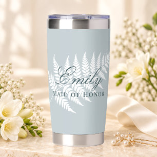 Icy Blue White Fern Elegant Maid of Honour Insulated Tumbler
